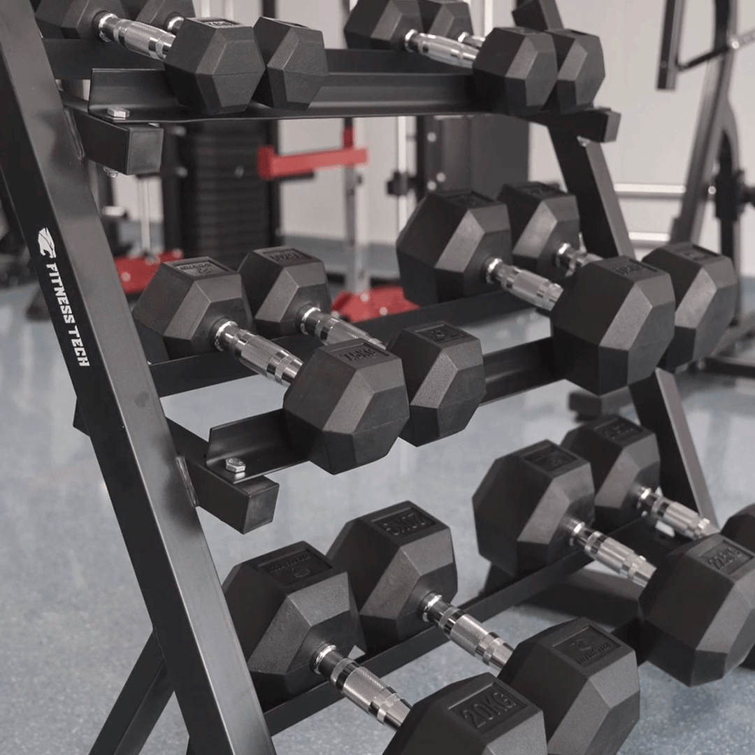 Set Dumbbellhouder + Hexagonale Dumbbells 2,5kg tot 22,5kg