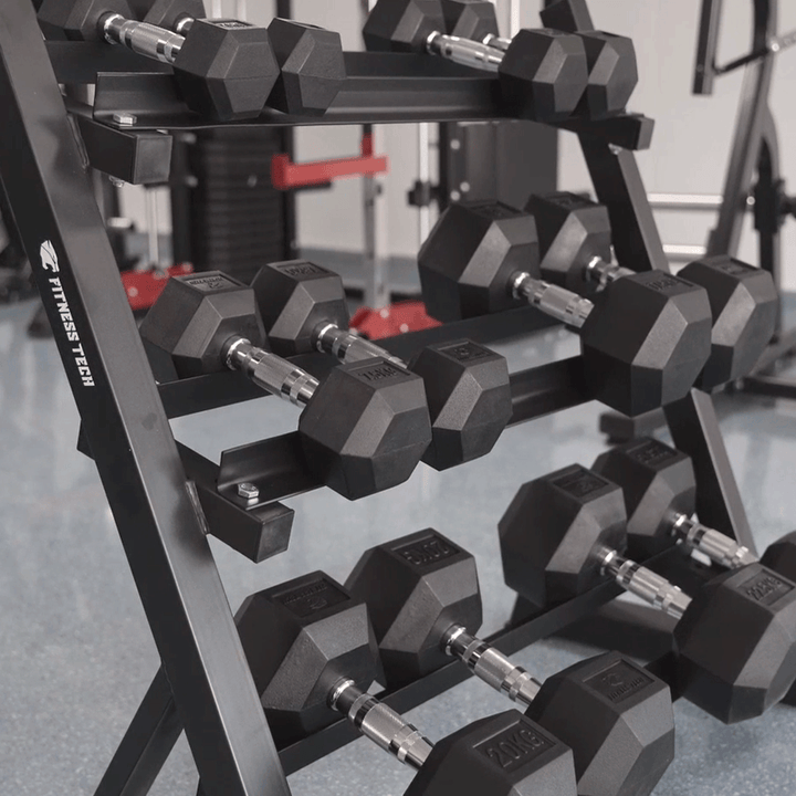 Set Dumbbellhouder + Hexagonale Dumbbells 2,5kg tot 22,5kg