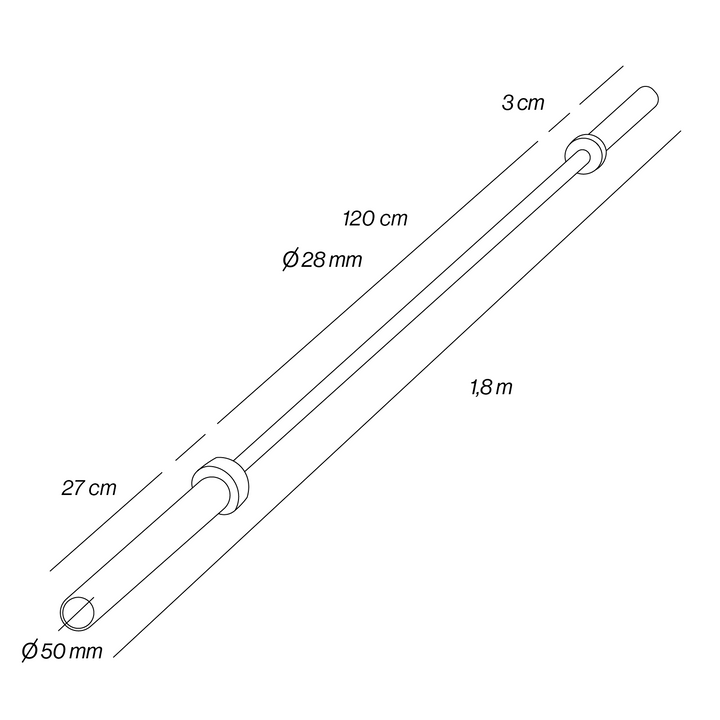 Professional Olympic Barbell 1.8m x 50mm - 4 Bearings (340 kg)