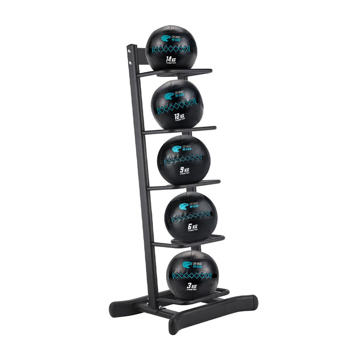 Set van 5 Wall Balls (3–14 kg) + Rack